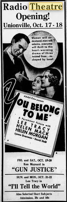Radio Theater - Oct 12 1934 Opening Ad (newer photo)
